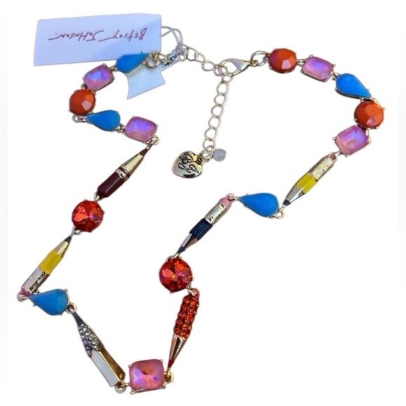 BETSEY JOHNSON Back To School Pencil & Mixed Stone Charm Necklace Viral NEW NWT - Picture 7 of 7
